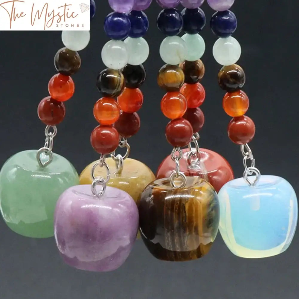 Apple Reiki Crystal Keychain With 7 Chakra Beads