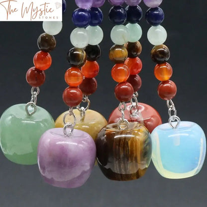 Apple Reiki Crystal Keychain With 7 Chakra Beads