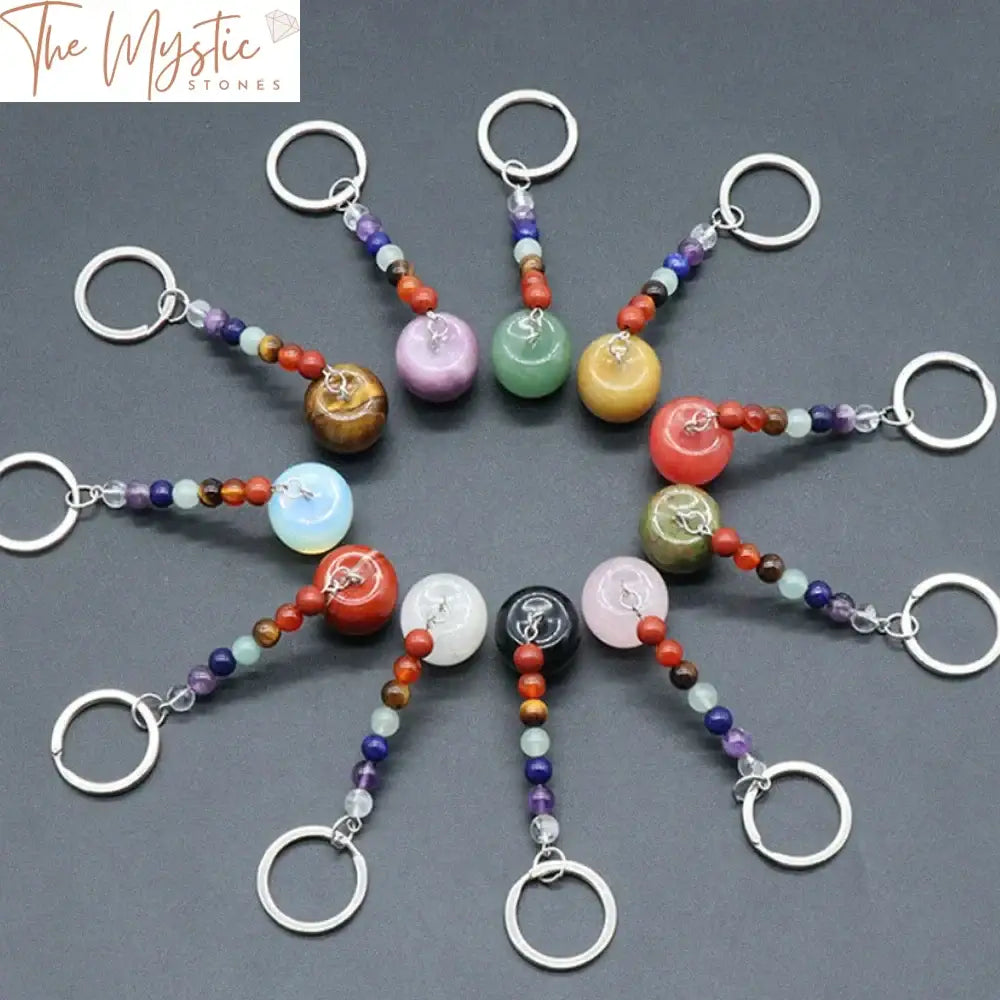 Apple Reiki Crystal Keychain With 7 Chakra Beads