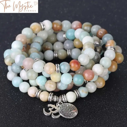 Aum 108 Natural Stone Mala Bracelet - 8Mm Strand