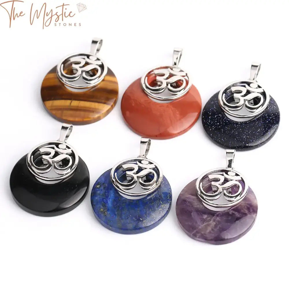 Aum Natural Stone Silver Yoga Pendant