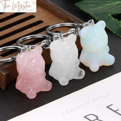 Bear Carved Stone Keychain