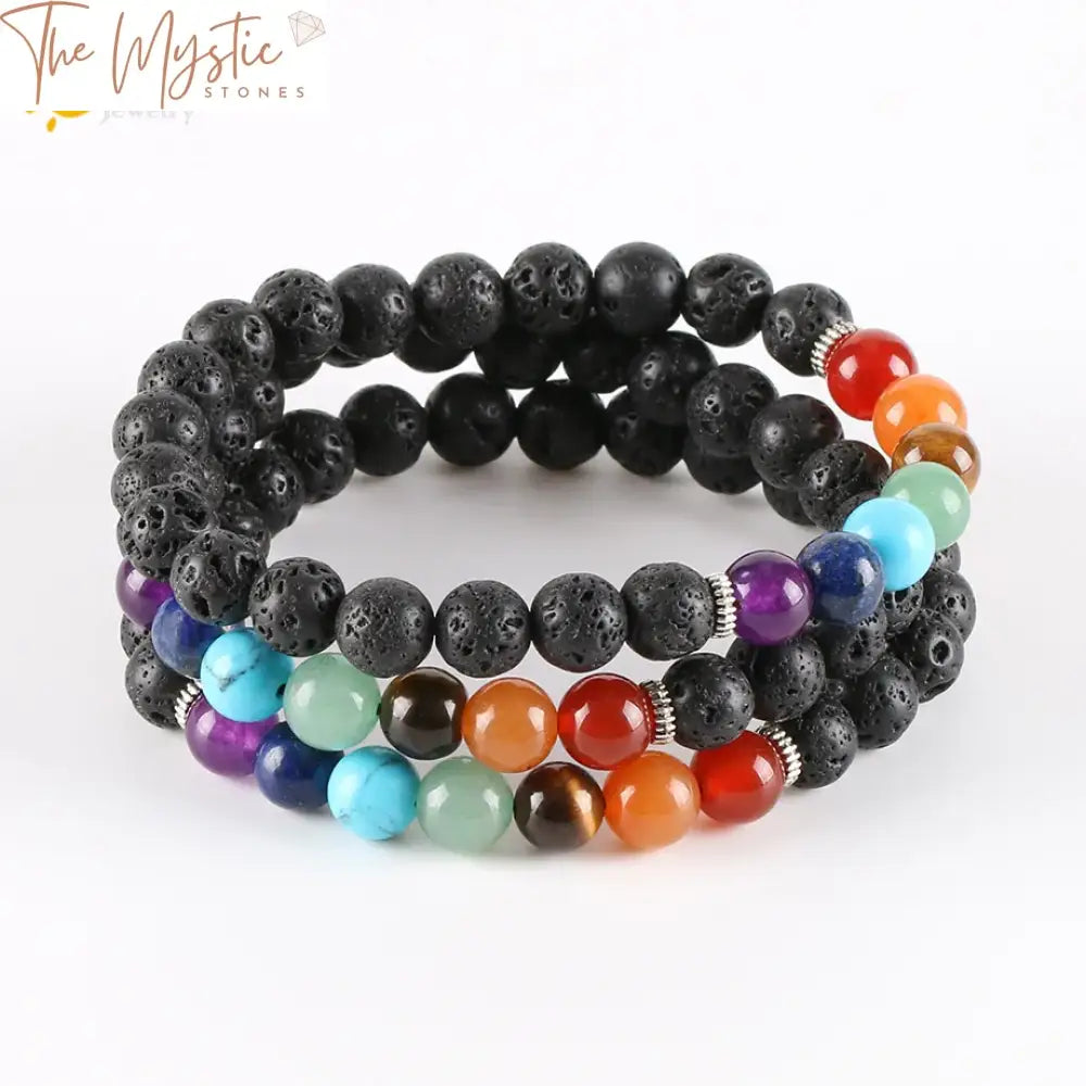 Black Lava & Chakra Gemstone Bracelet