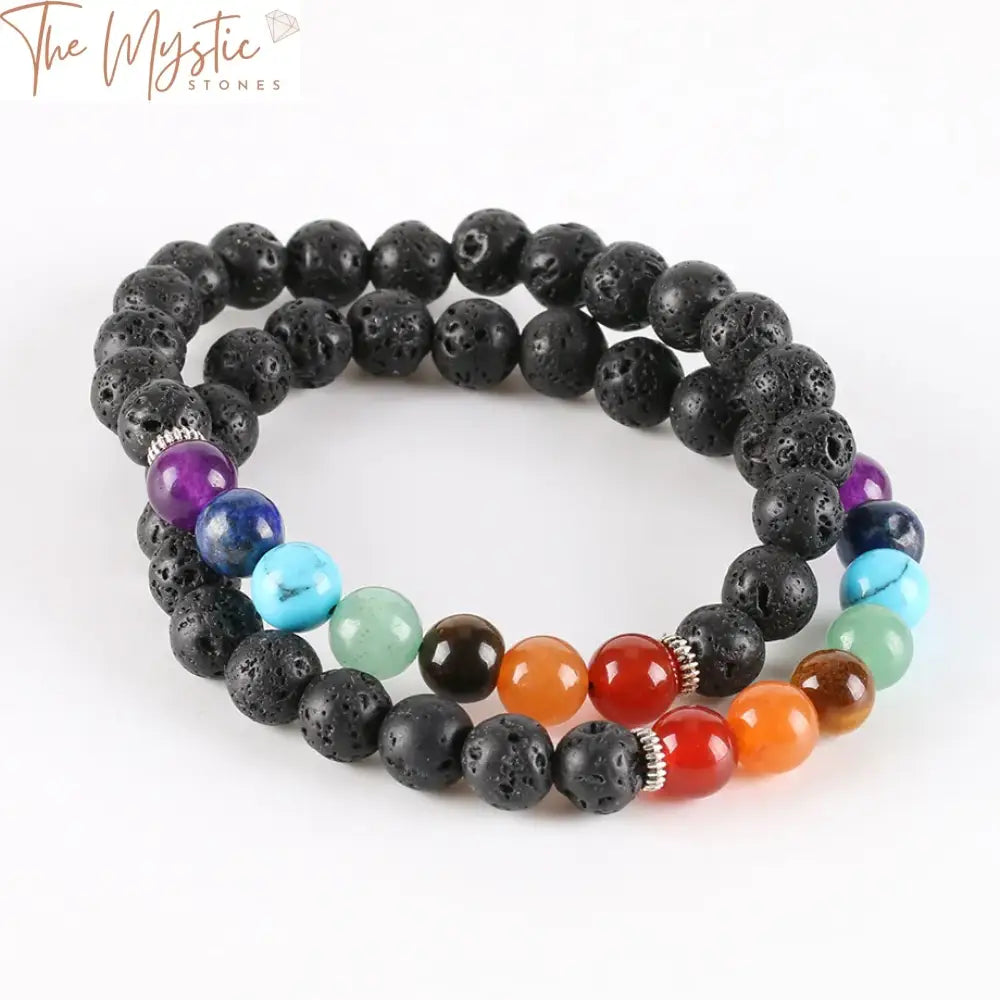 Black Lava & Chakra Gemstone Bracelet