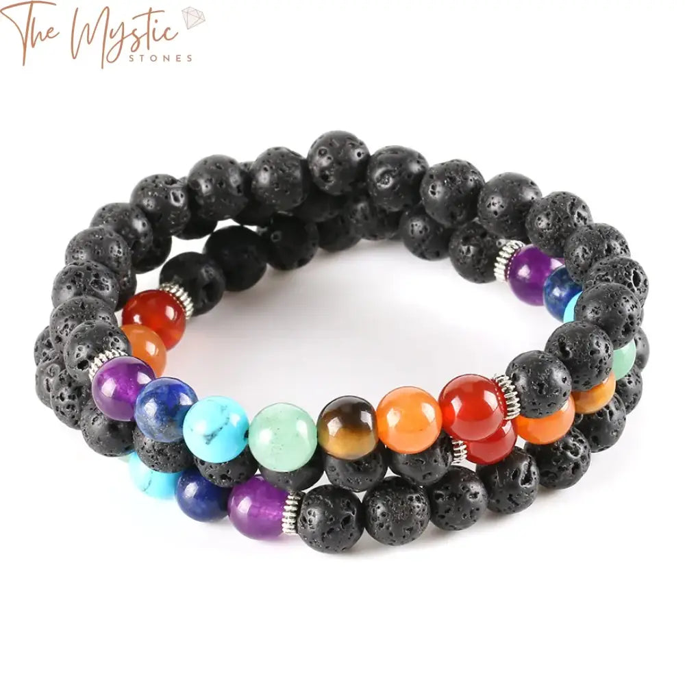 Black Lava & Chakra Gemstone Bracelet