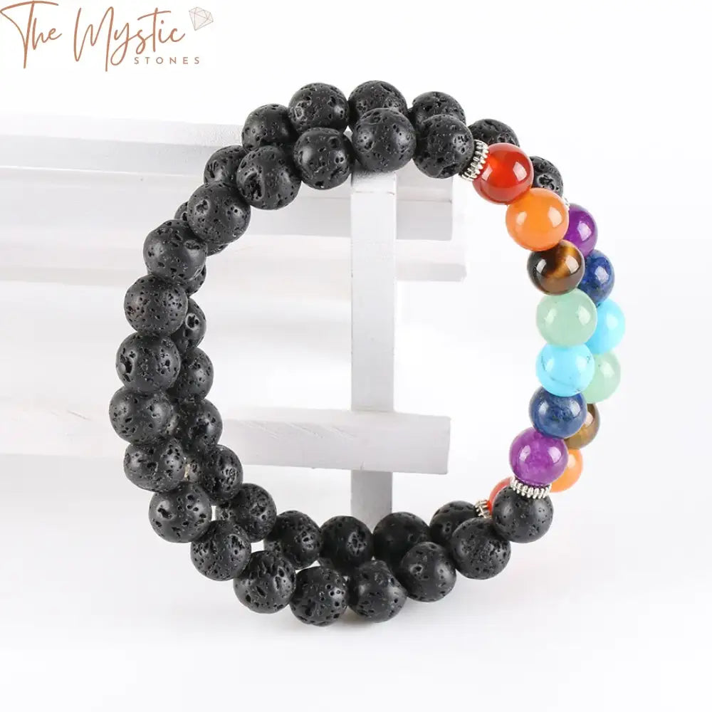 Black Lava & Chakra Gemstone Bracelet