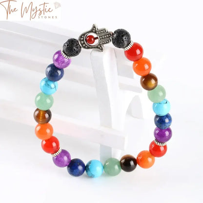 Black Lava & Chakra Hamsa Bracelet