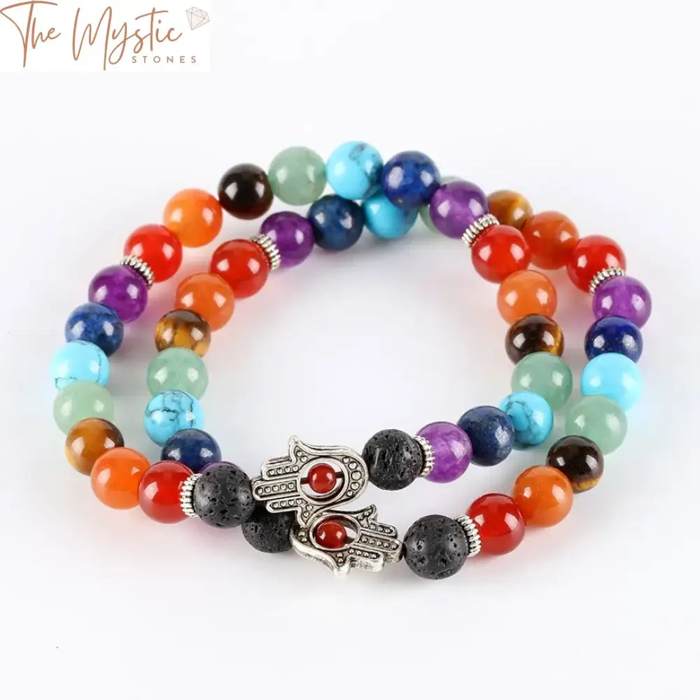 Black Lava & Chakra Hamsa Bracelet