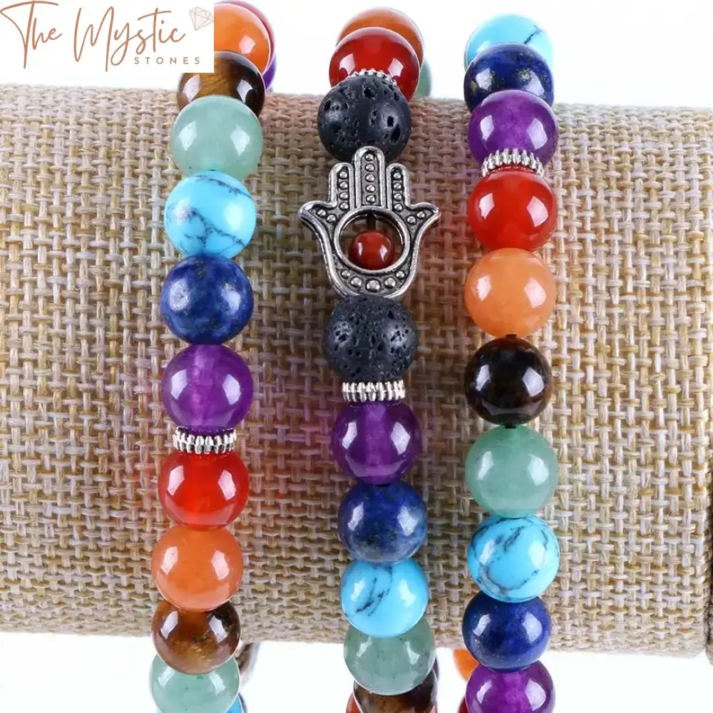 Black Lava & Chakra Hamsa Bracelet