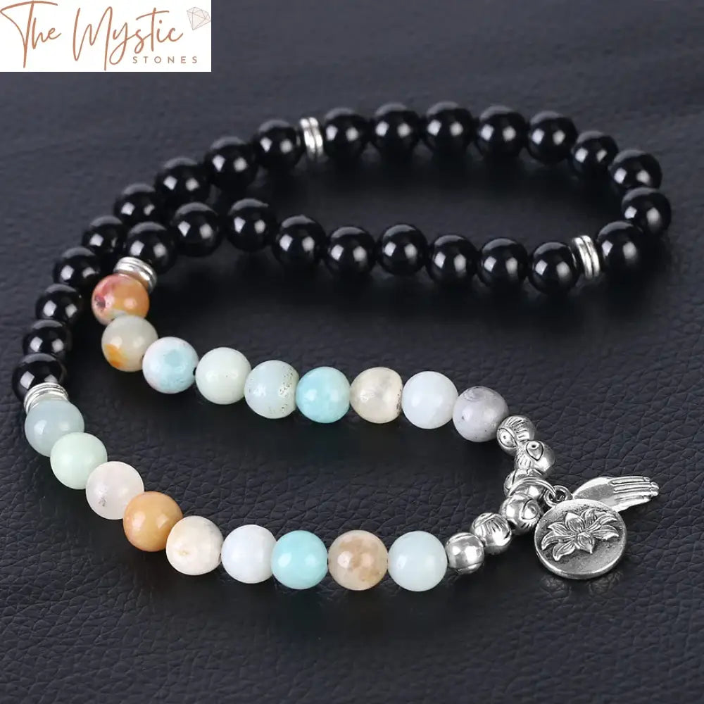 Black Obsidian & Amazonite Double-Layer Amulet Bracelet