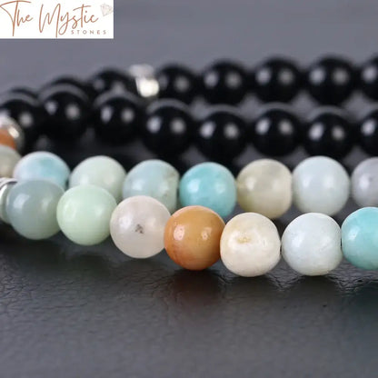 Black Obsidian & Amazonite Double-Layer Amulet Bracelet