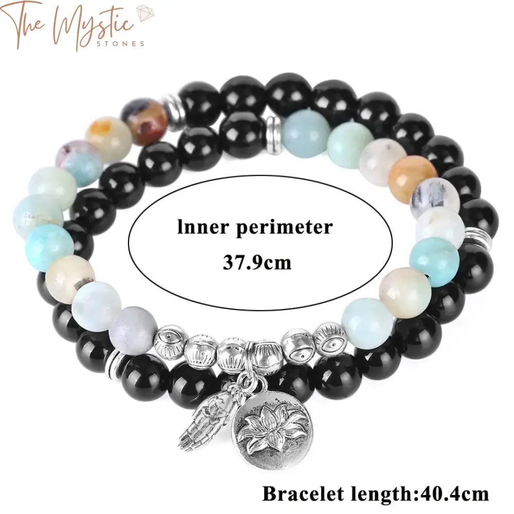 Black Obsidian & Amazonite Double-Layer Amulet Bracelet