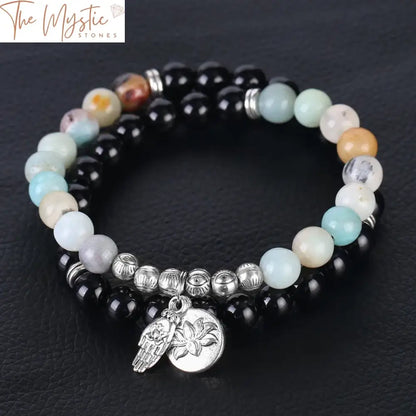 Black Obsidian & Amazonite Double-Layer Amulet Bracelet