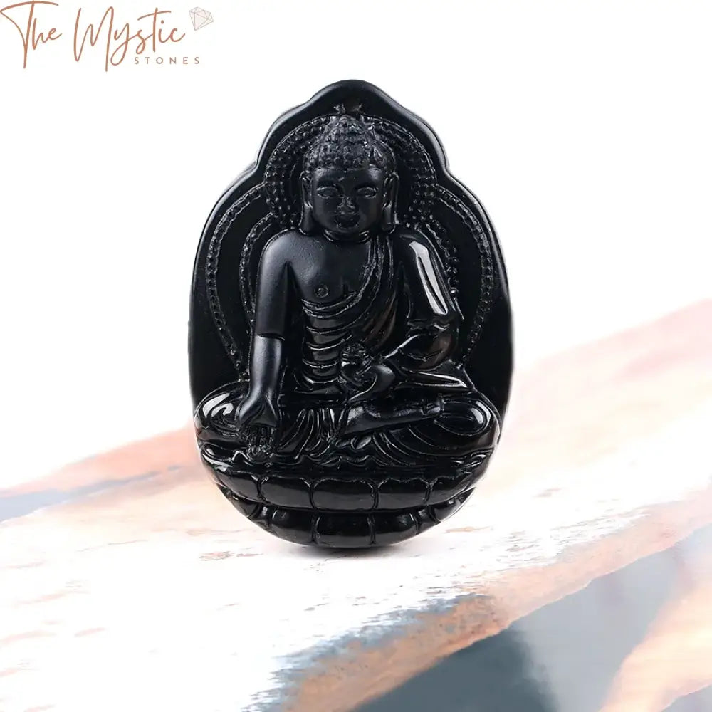 Black Obsidian Carved Amulet Pendant