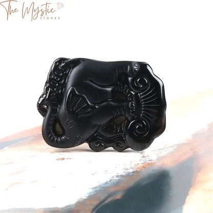 Black Obsidian Carved Amulet Pendant