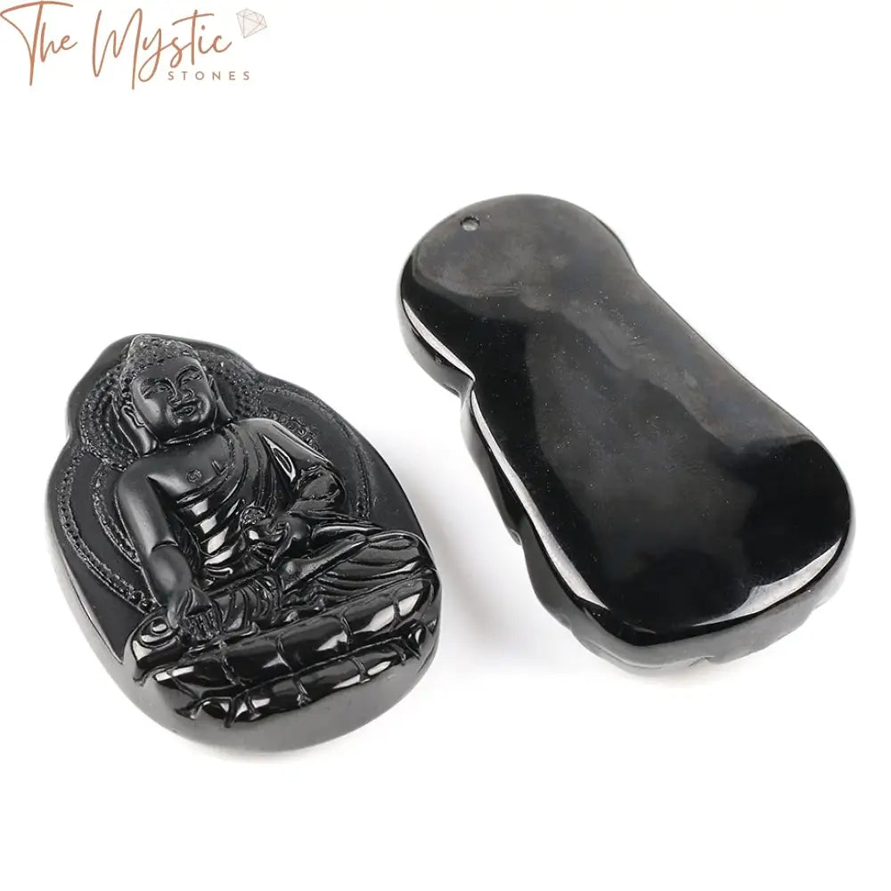 Black Obsidian Carved Amulet Pendant