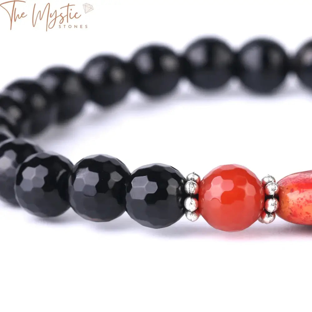 Black Obsidian & Red Onyx Beaded Bracelet