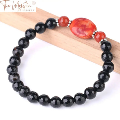 Black Obsidian & Red Onyx Beaded Bracelet