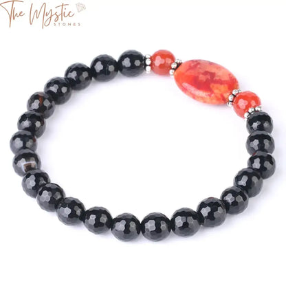 Black Obsidian & Red Onyx Beaded Bracelet