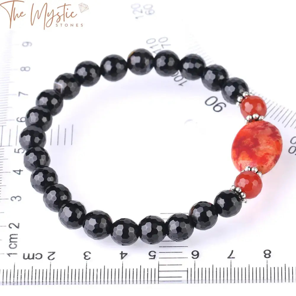 Black Obsidian & Red Onyx Beaded Bracelet