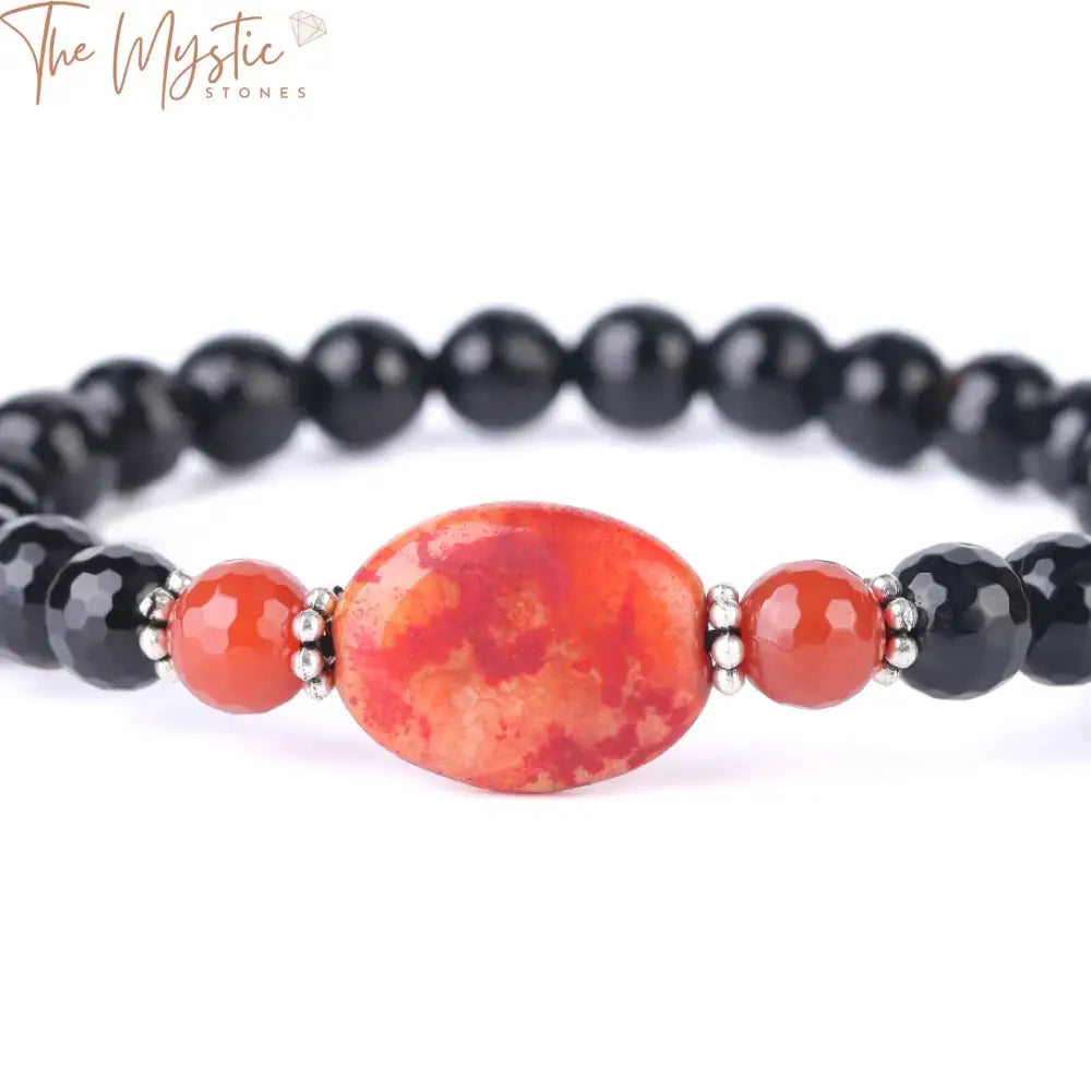 Black Obsidian & Red Onyx Beaded Bracelet