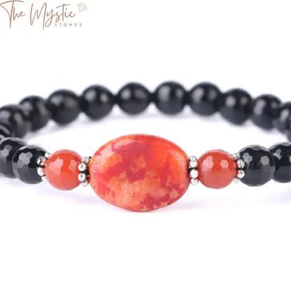 Black Obsidian & Red Onyx Beaded Bracelet