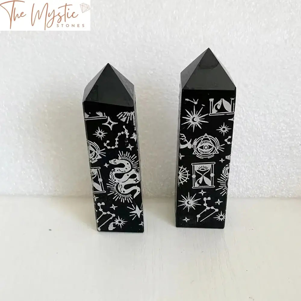 Black Obsidian Silver Rune Astrology Tower