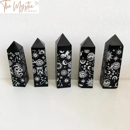 Black Obsidian Silver Rune Astrology Tower