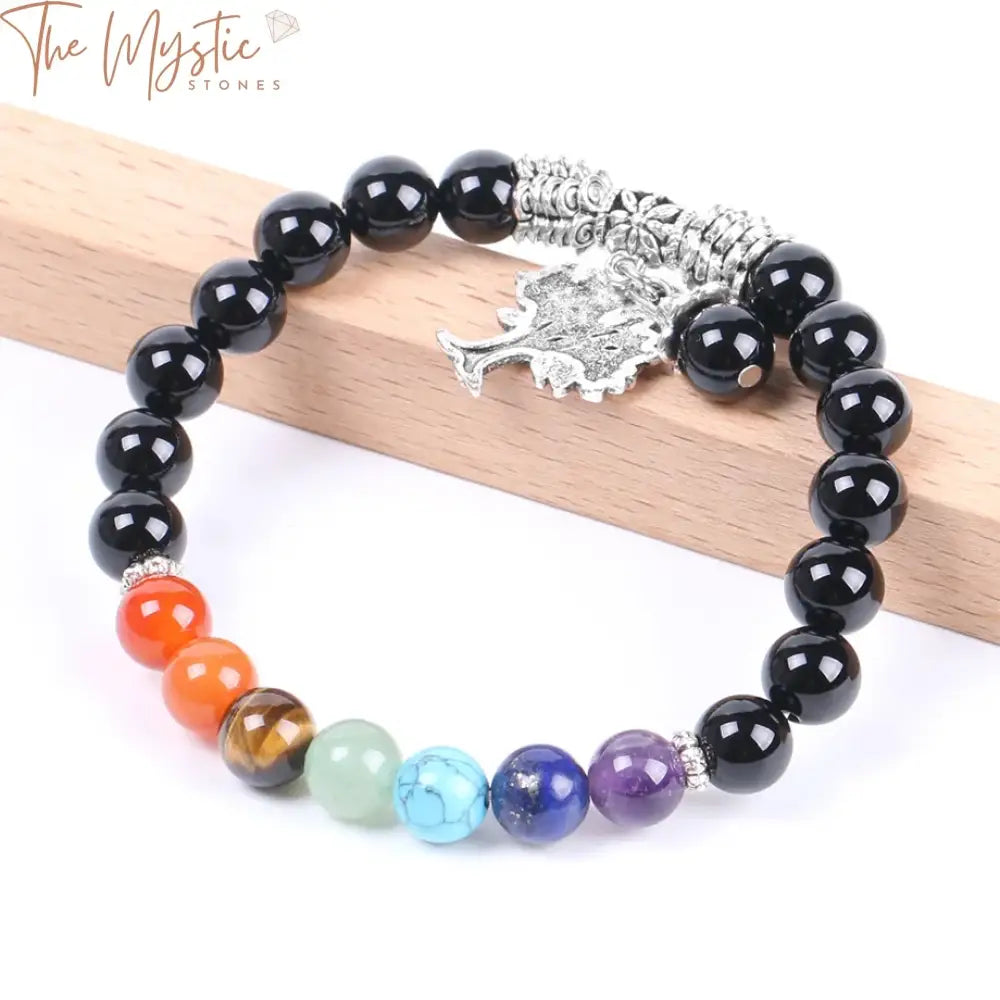 Black Onyx Chakra Bracelet With Tree Of Life Pendant