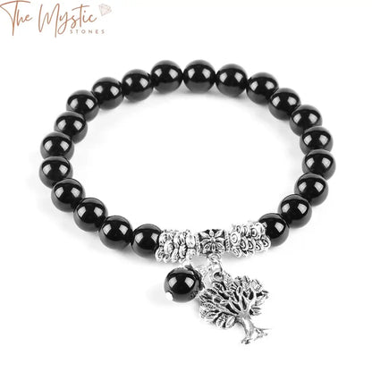 A collection of healing natural black onyx beaded stretch bracelets designed for men.