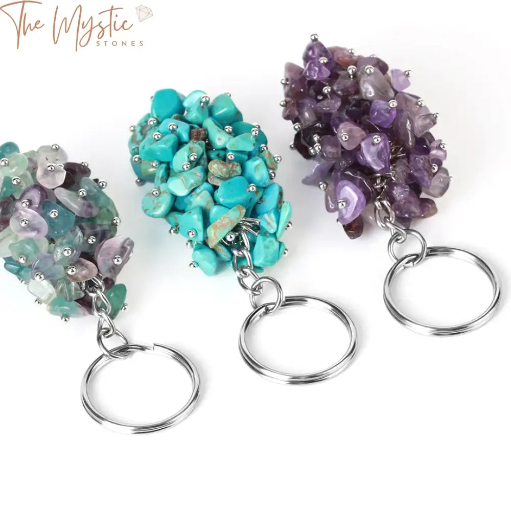 Black Rock Crystal Keychain With Chip Stone