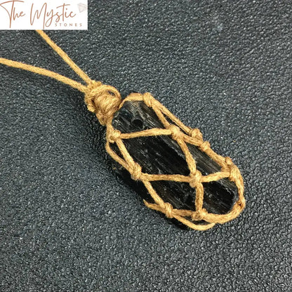 Black Tourmaline Braided Rope Pendant