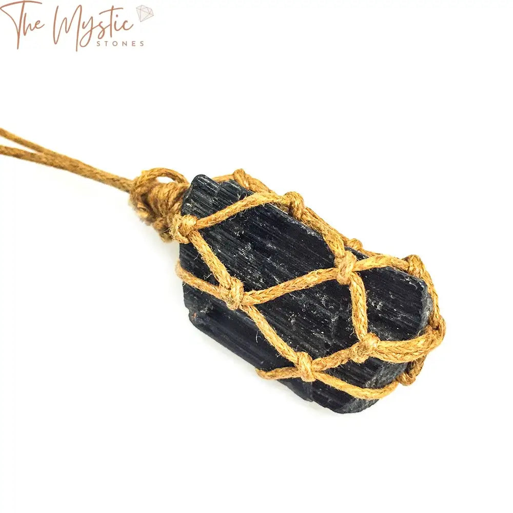 Black Tourmaline Braided Rope Pendant