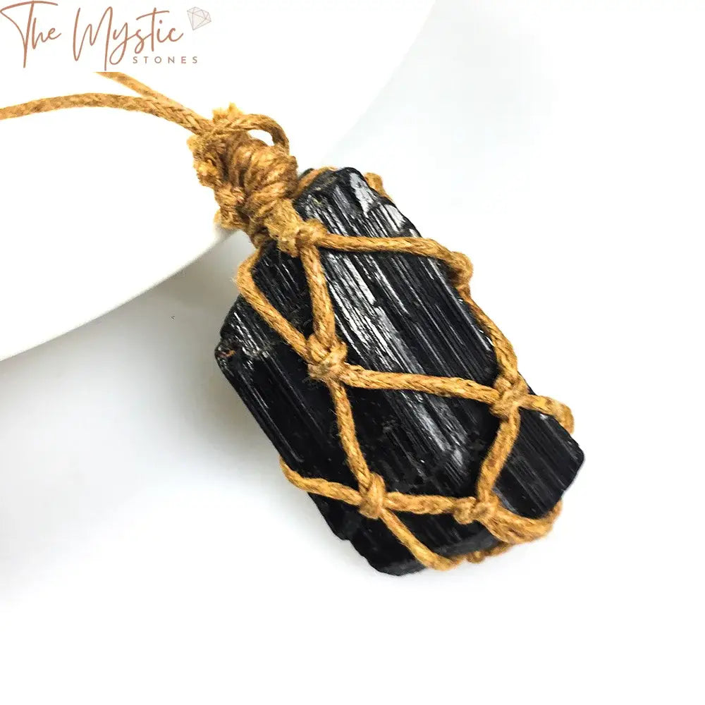 Black Tourmaline Braided Rope Pendant