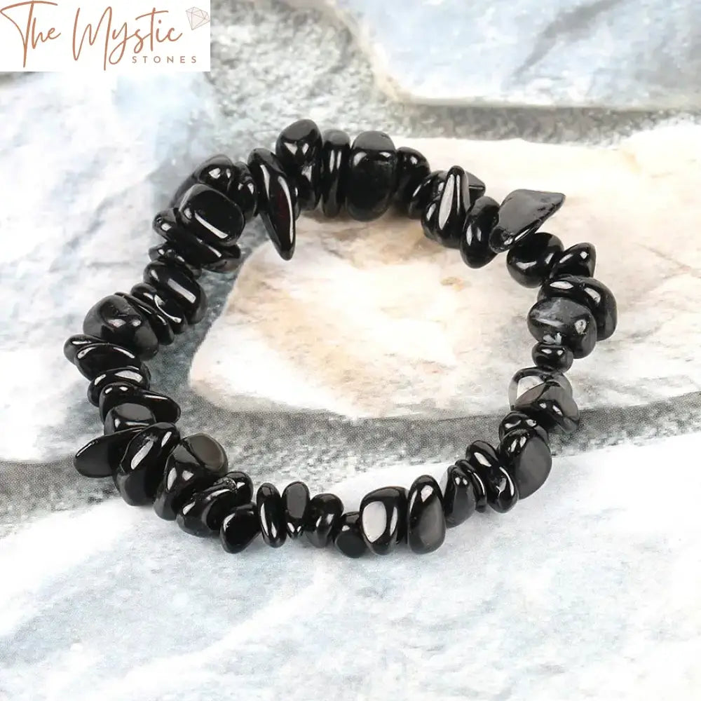 Black Tourmaline Chip Bead Bracelet For Women