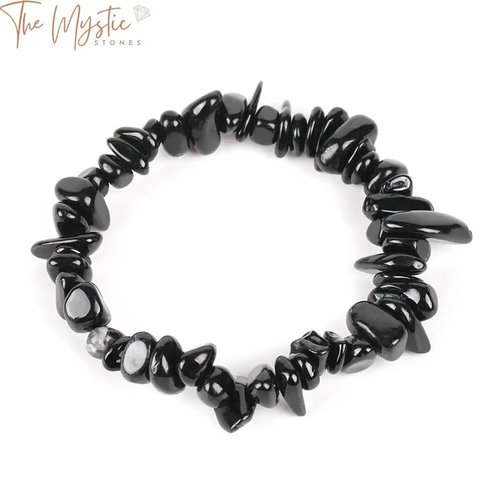 Black Tourmaline Chip Bead Bracelet For Women