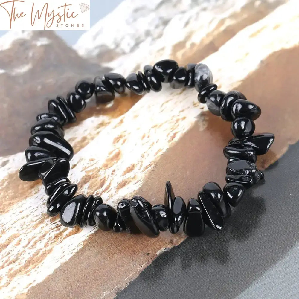 Black Tourmaline Chip Bead Bracelet For Women