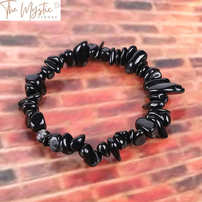 Black Tourmaline Chip Bead Bracelet For Women