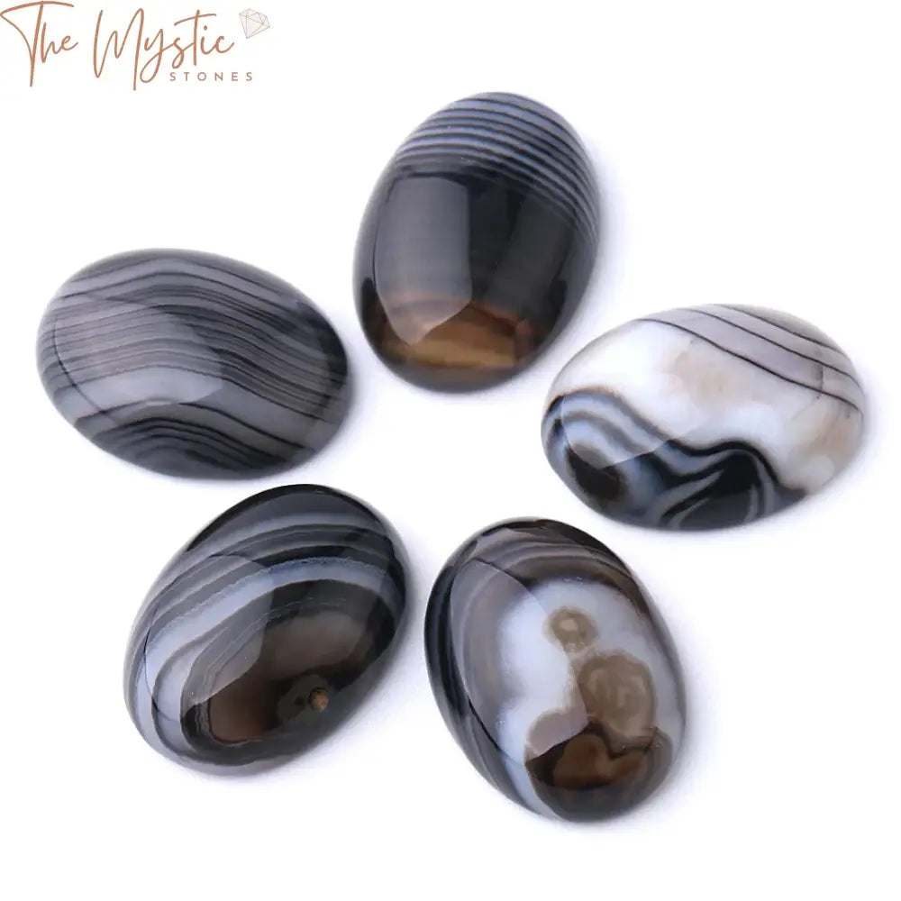 Black Veined Agate Cabochon Beads