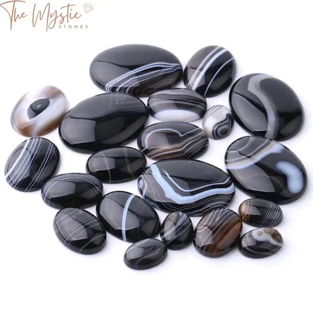 Black Veined Agate Cabochon Beads