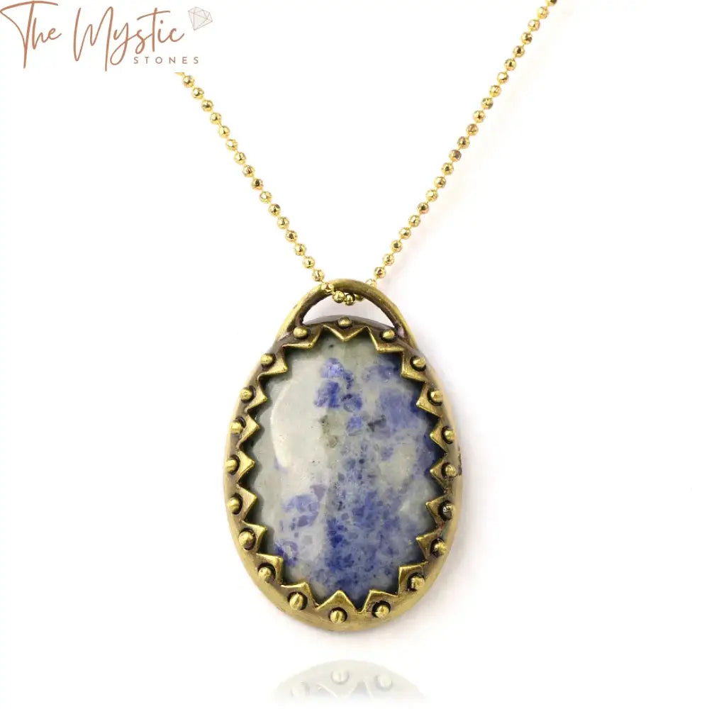 A natural crystal stone necklace pendant featuring an oval-shaped cabochon bead.