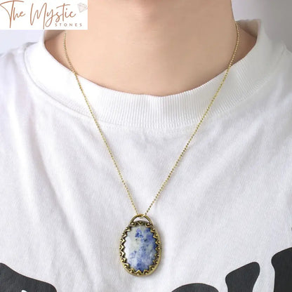 Blue Dot Crystal Oval Cabochon Necklace