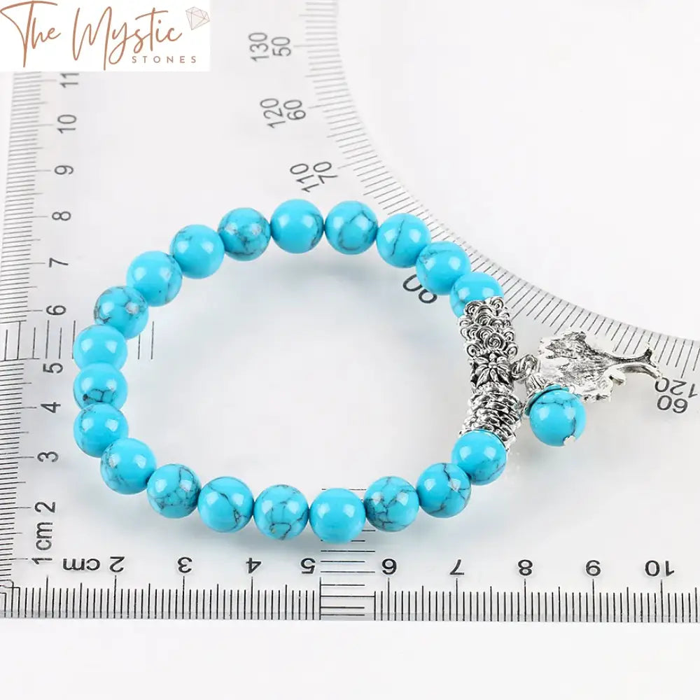 Blue Howlite 8Mm Mala Bracelet With Tree Of Life Pendant