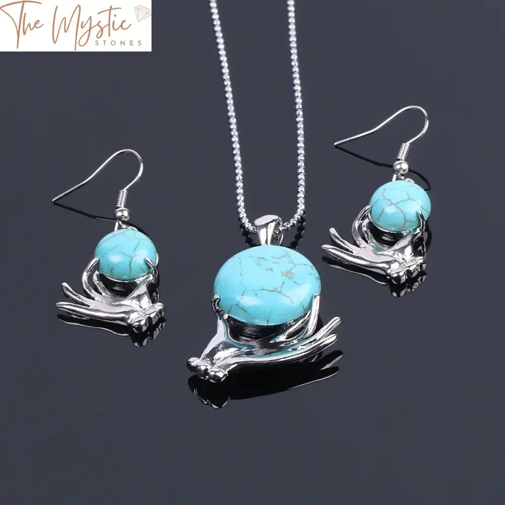 Blue Howlite Reiki Jewelry Set - Necklace & Earrings