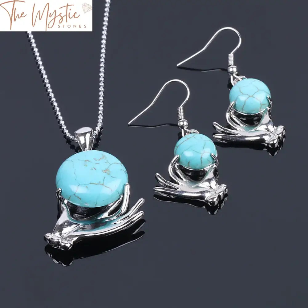 Blue Howlite Reiki Jewelry Set - Necklace & Earrings