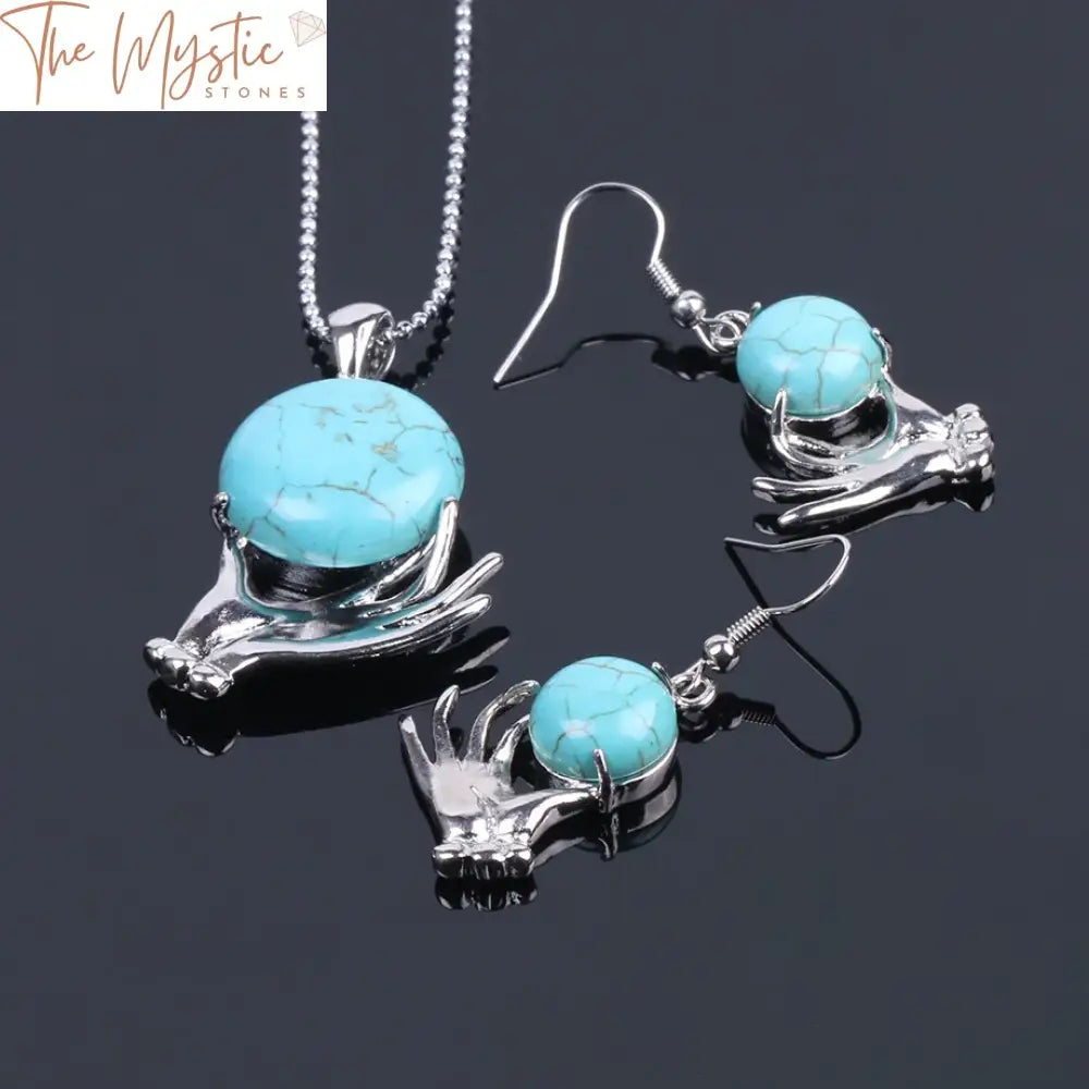 Blue Howlite Reiki Jewelry Set - Necklace & Earrings