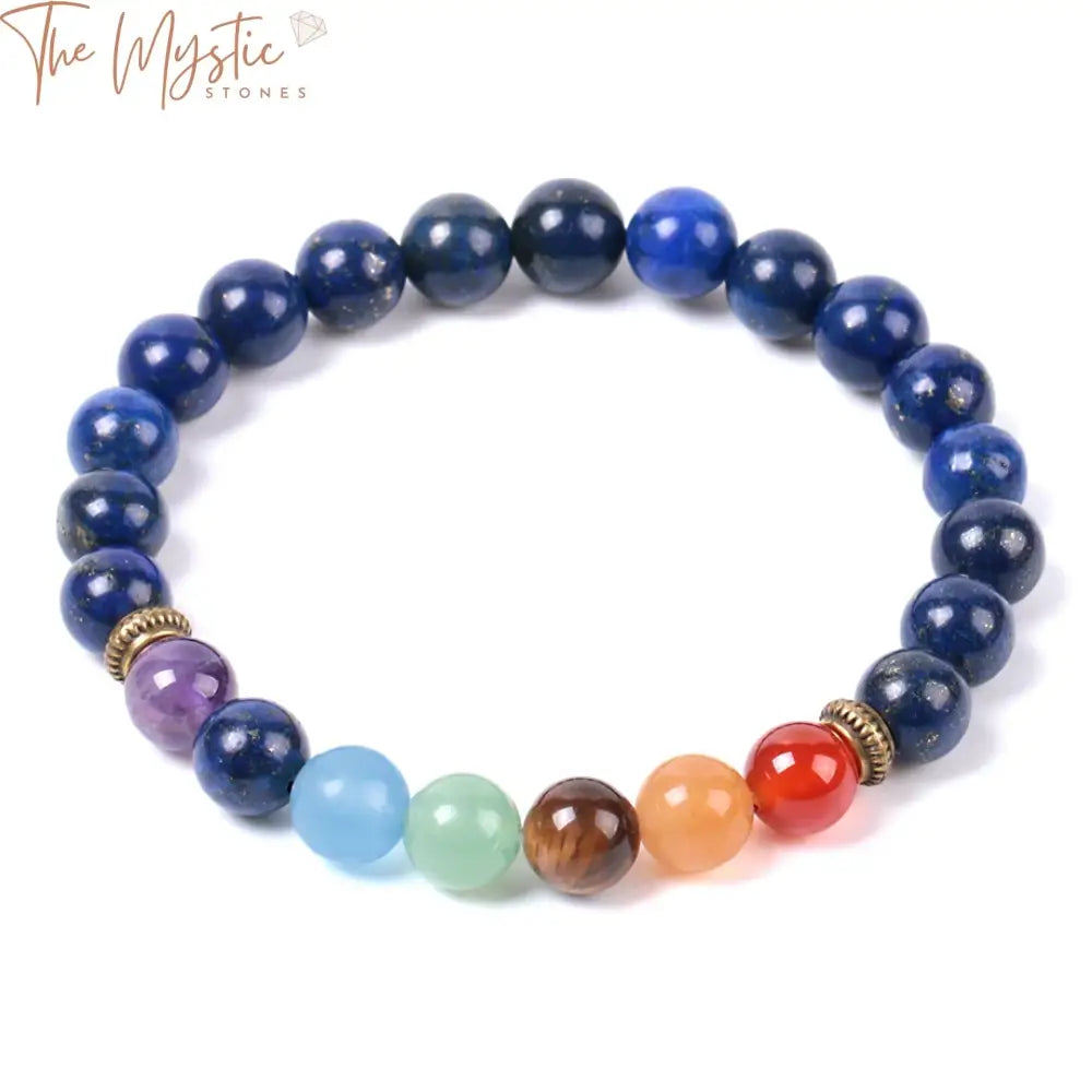 A strand of blue Lapis Lazuli gemstone bracelets displayed in a circular arrangement.