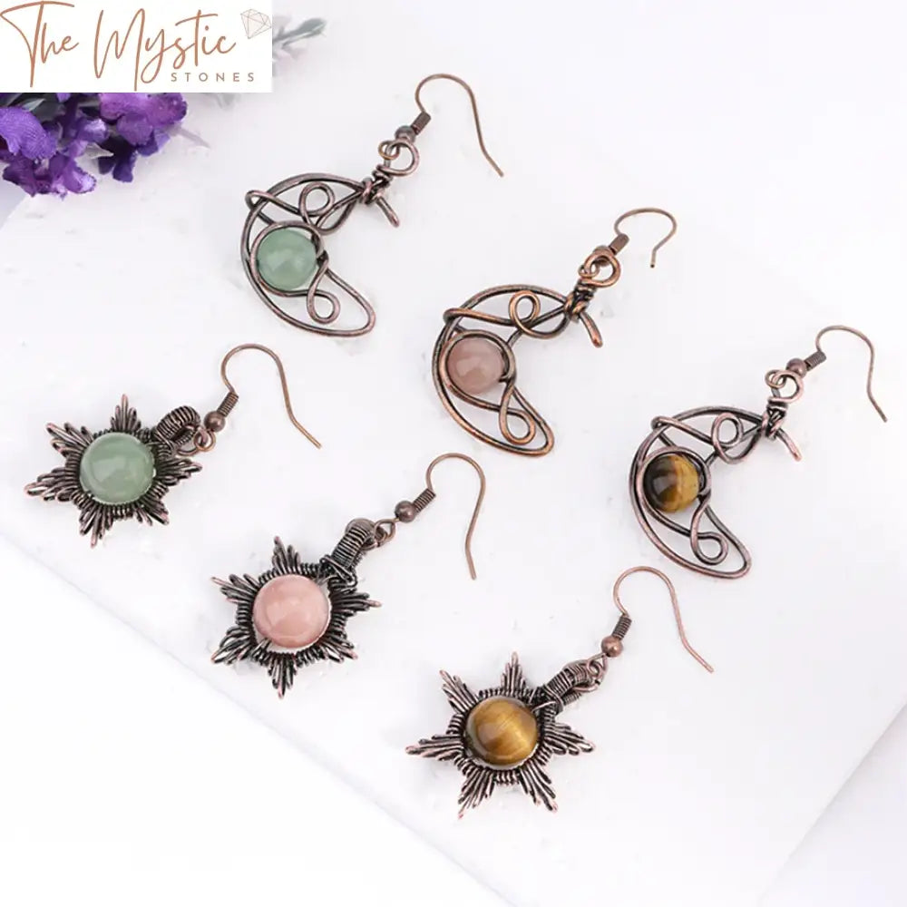 Bohemia Sun And Moon Natural Stone Earrings