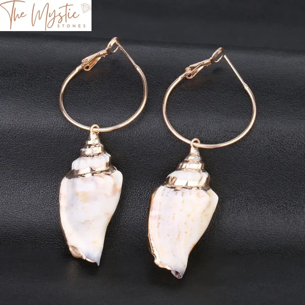 Bohemian Conch Shell Gold Circle Earrings