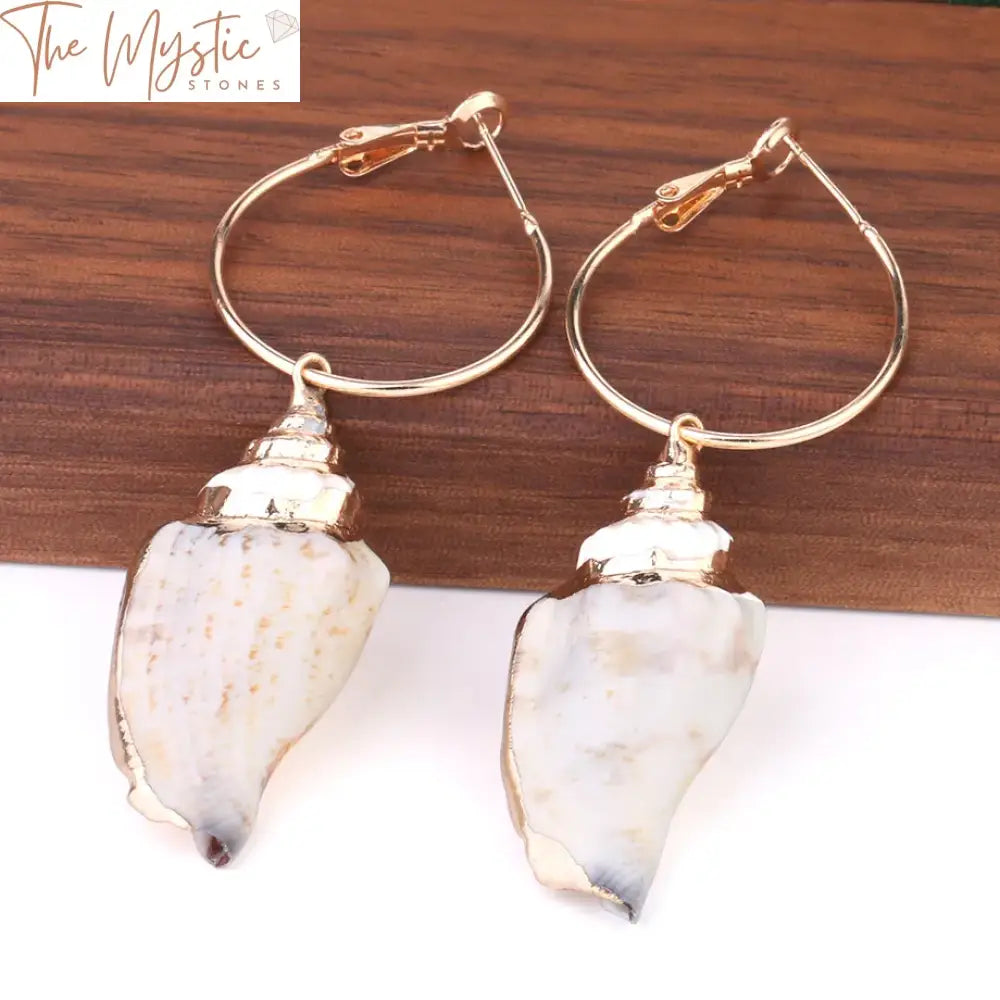 Bohemian Conch Shell Gold Circle Earrings